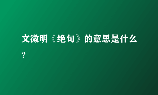 文微明《绝句》的意思是什么？