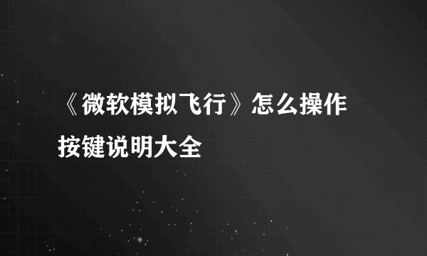 《微软模拟飞行》怎么操作 按键说明大全