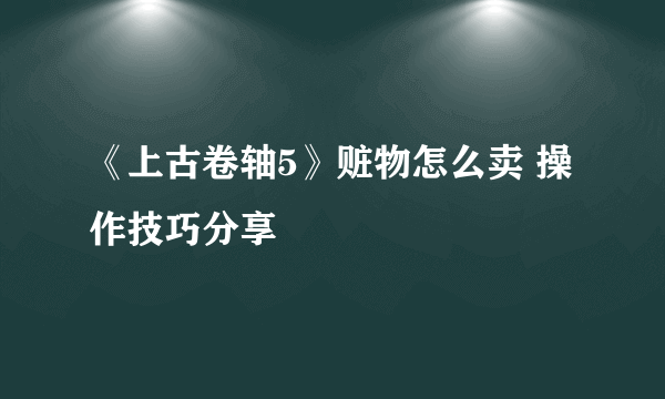 《上古卷轴5》赃物怎么卖 操作技巧分享