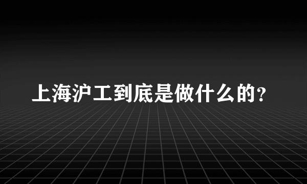 上海沪工到底是做什么的？