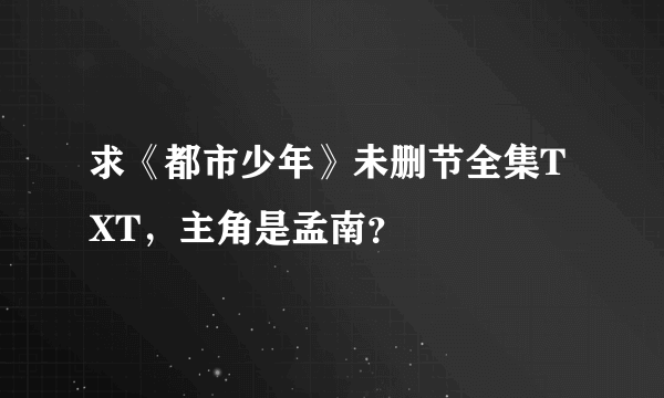 求《都市少年》未删节全集TXT，主角是孟南？