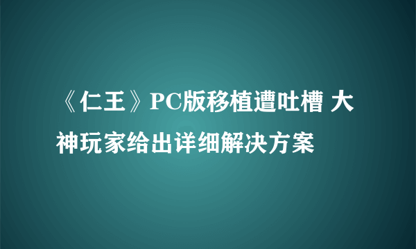 《仁王》PC版移植遭吐槽 大神玩家给出详细解决方案