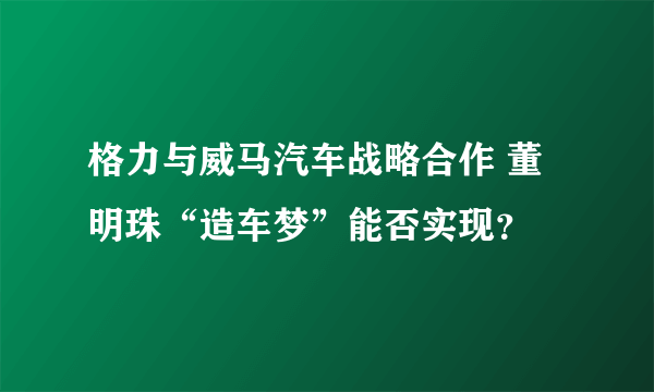 格力与威马汽车战略合作 董明珠“造车梦”能否实现？