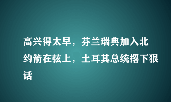 高兴得太早，芬兰瑞典加入北约箭在弦上，土耳其总统撂下狠话