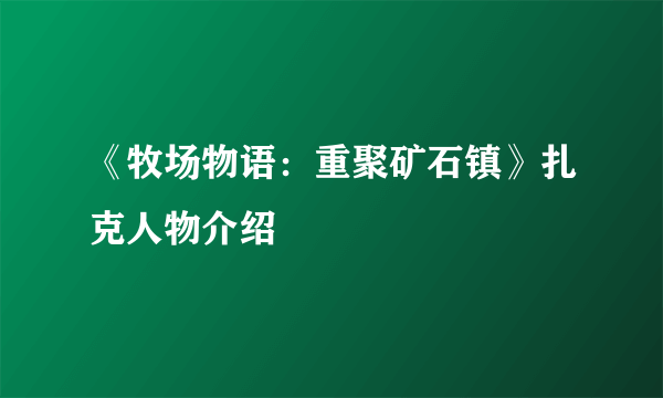 《牧场物语：重聚矿石镇》扎克人物介绍