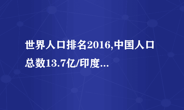 世界人口排名2016,中国人口总数13.7亿/印度13.1亿