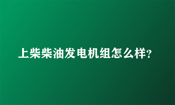 上柴柴油发电机组怎么样？