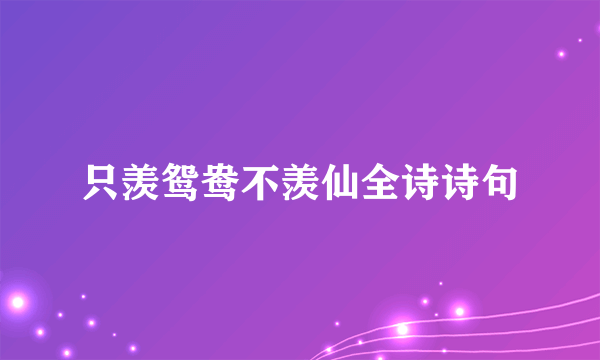 只羡鸳鸯不羡仙全诗诗句