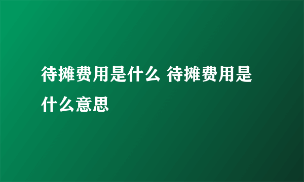 待摊费用是什么 待摊费用是什么意思