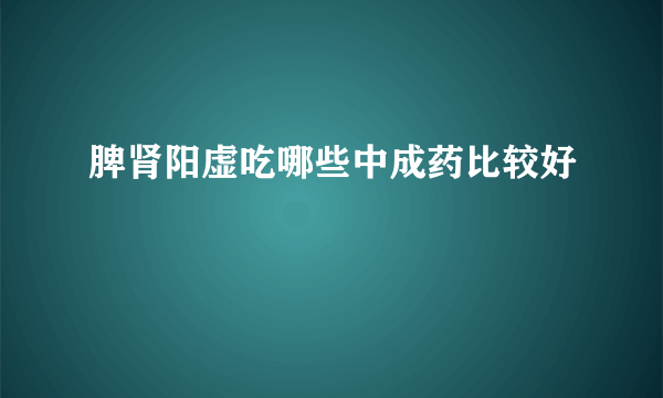 脾肾阳虚吃哪些中成药比较好